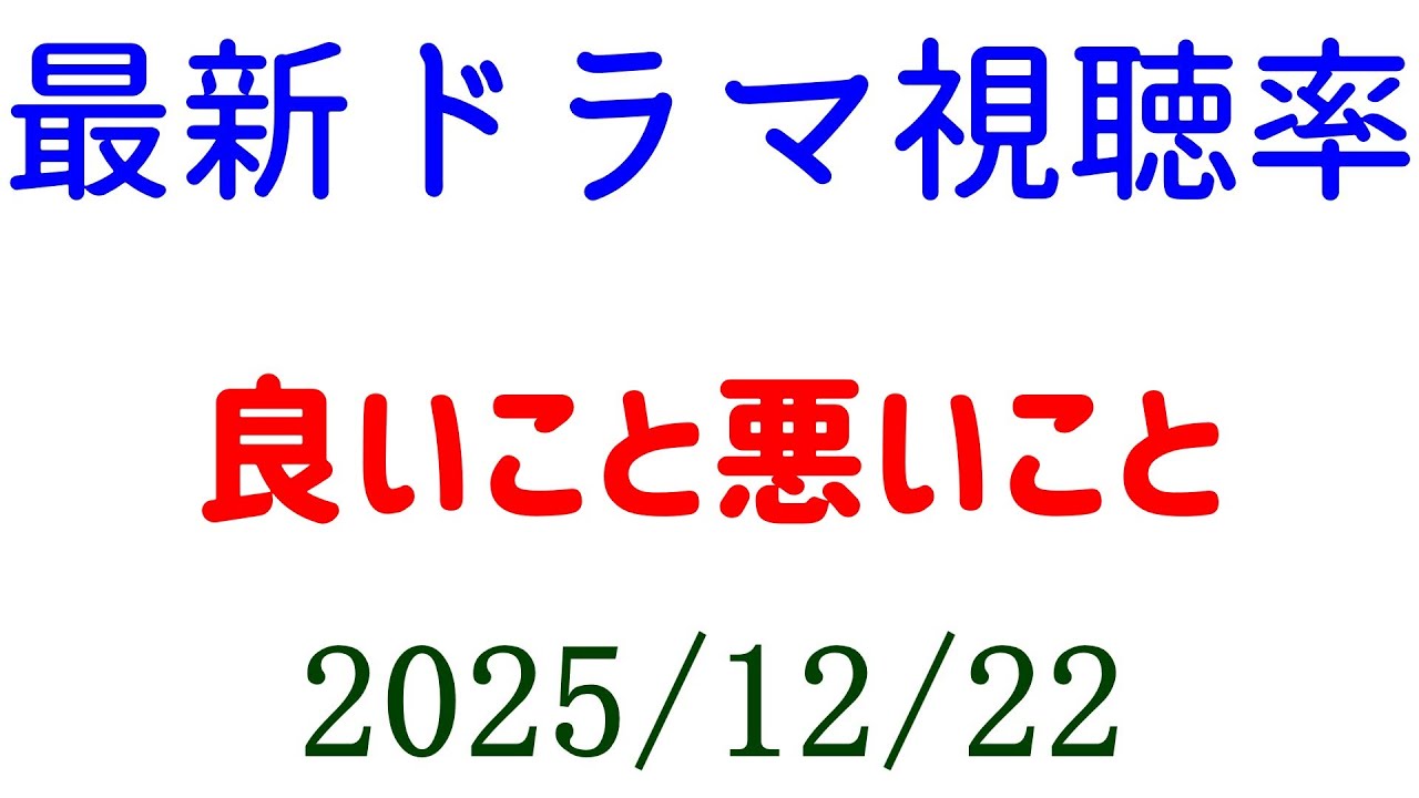 良いこと悪いこと 最終回 視聴率アップ!視聴率速報☆2025年12月22日