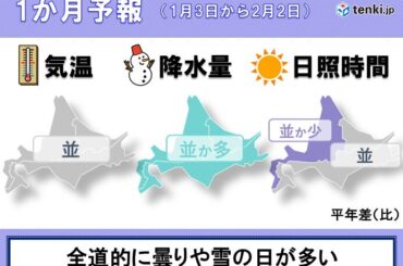 北海道　曇りや雪の日が多く、局地的な大雪のおそれも