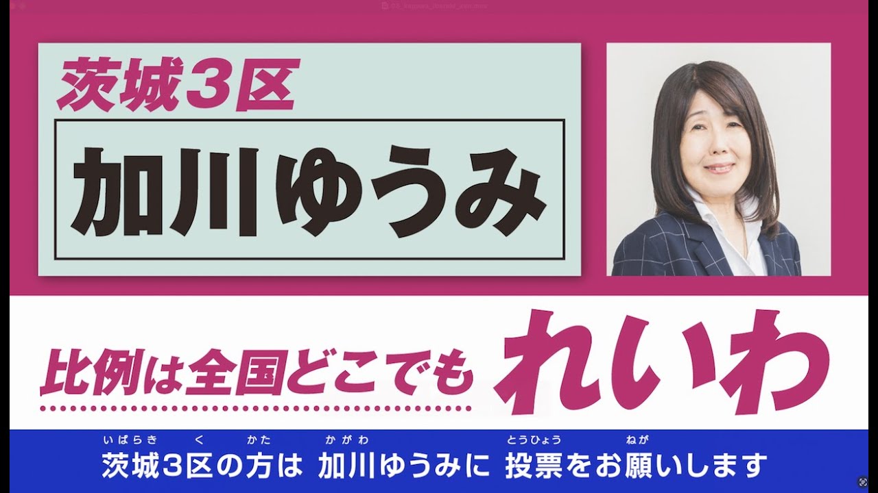 【政見放送】加川ゆうみ【茨城3区】れいわ新選組 公認候補