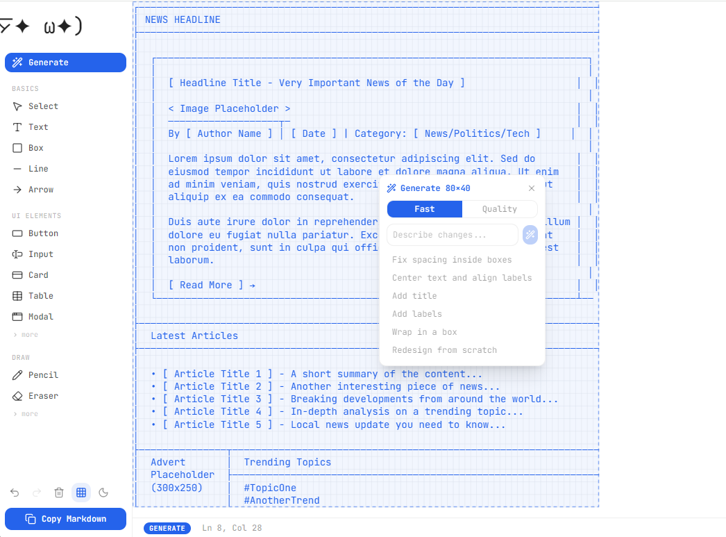 MockdownのGenerateダイアログ