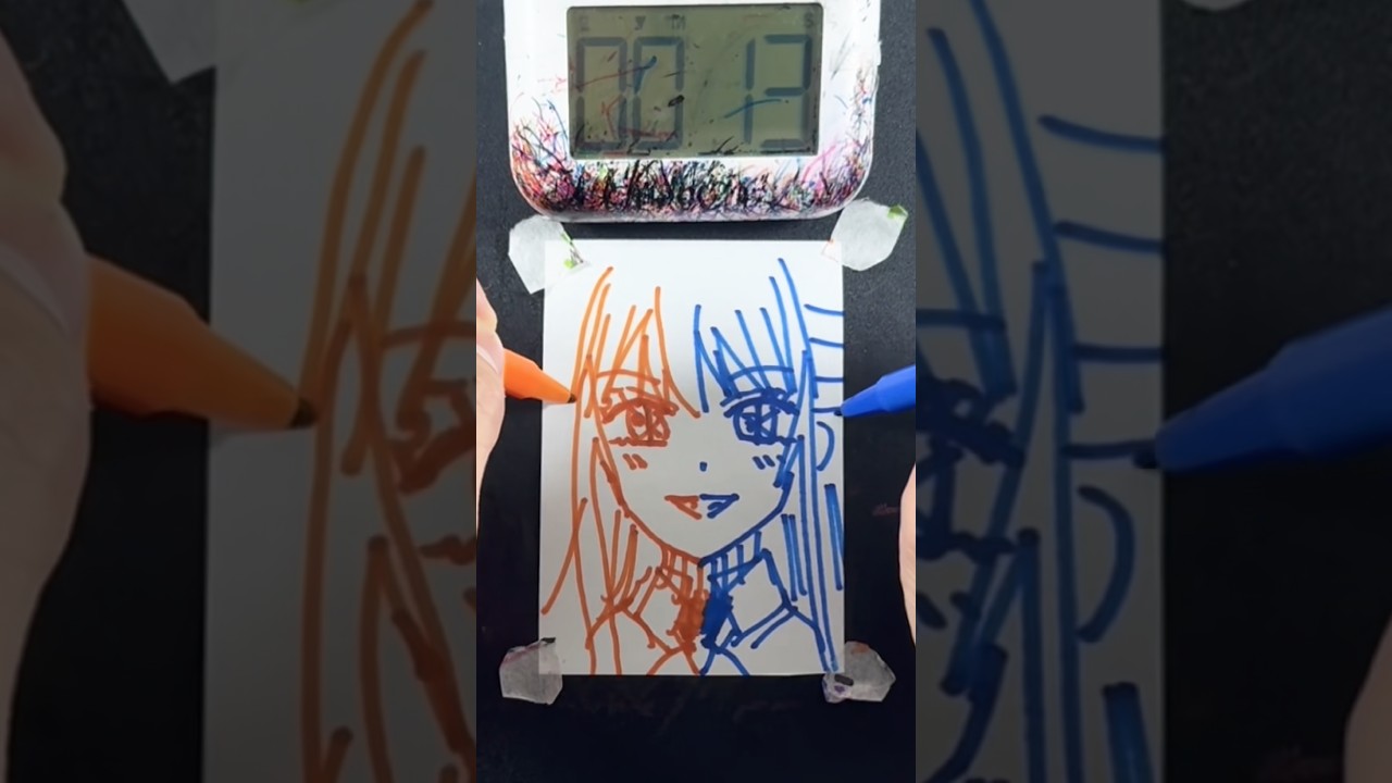 1分で星野ルビィを両手で描いてみた! #oshinoko #testme