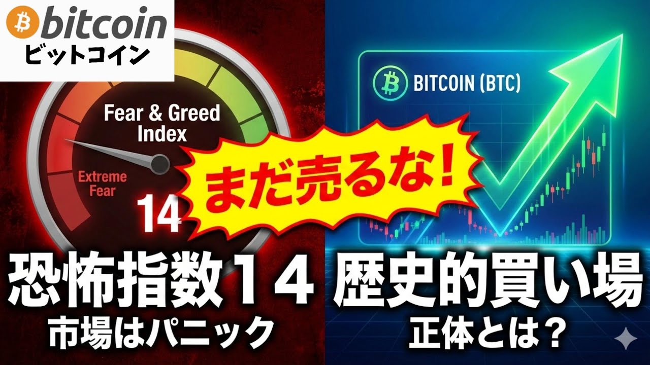 【仮想通貨 ビットコイン】まだ売るな!狼狽売りは資産を溶かします。恐怖指数14が示す歴史的な「買いシグナル」の正体に要注目!(朝活2059)