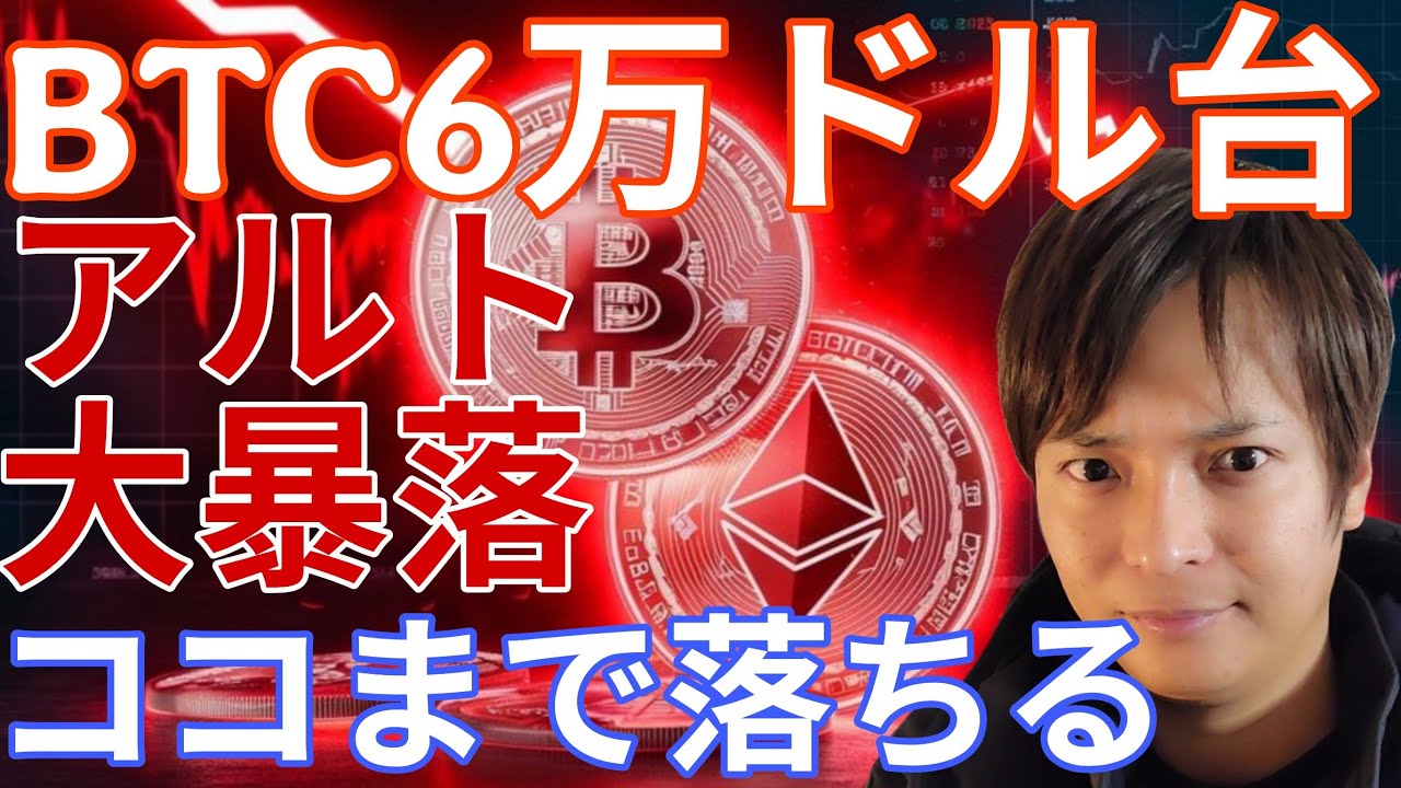 BTC 6万ドル台 アルトコインも大暴落!ココまで落ちます!仮想通貨の買い場を徹底解説!