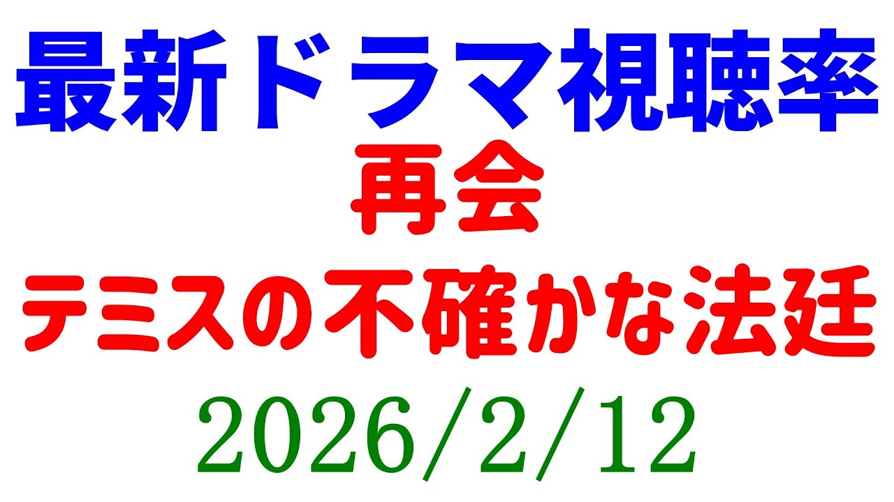 再会 テミス ばけばけ 徹子の部屋!視聴率速報☆2026年2月12日
