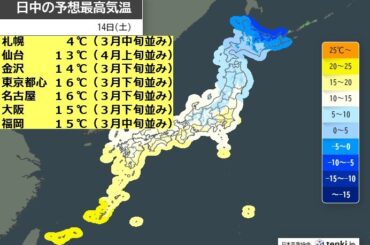 土日は春の陽気　15日は都心で18℃予想　多雪地域はなだれ注意　花粉は本格飛散へ(気象予報士 田中　正史 2026年02月13日) - tenki.jp