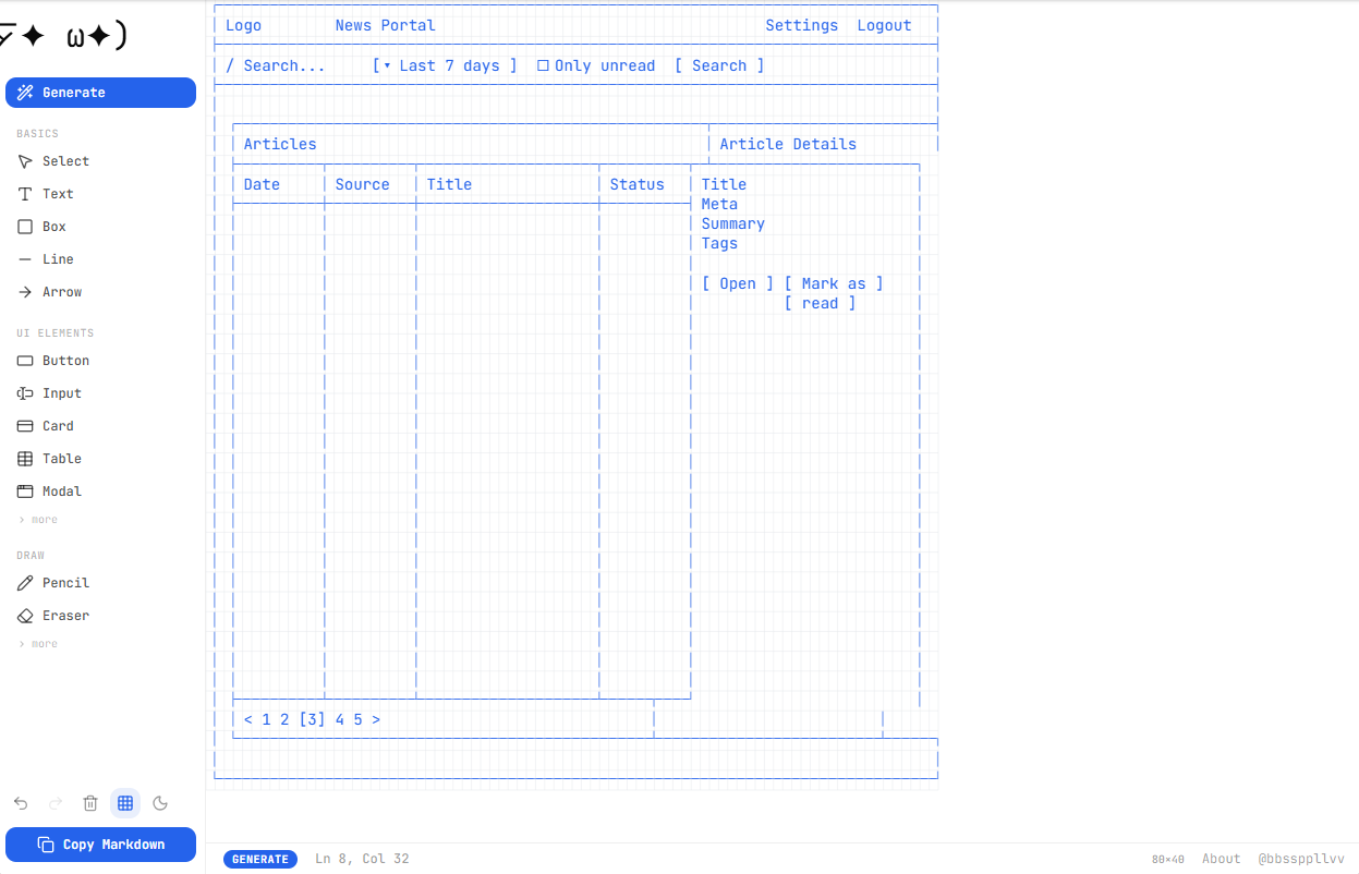 Mockdown上で描いたワイヤーフレーム