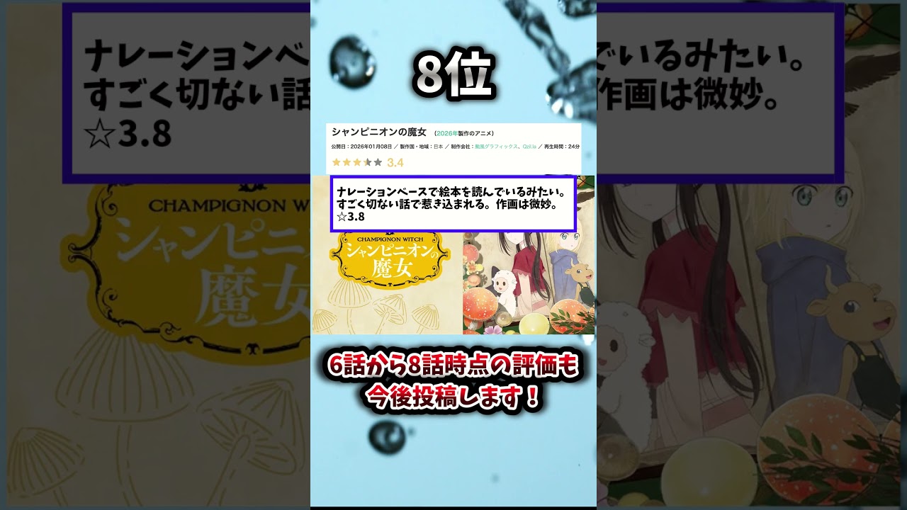 【2026年冬アニメ】新作のみ1話~3話ランキング 8位②