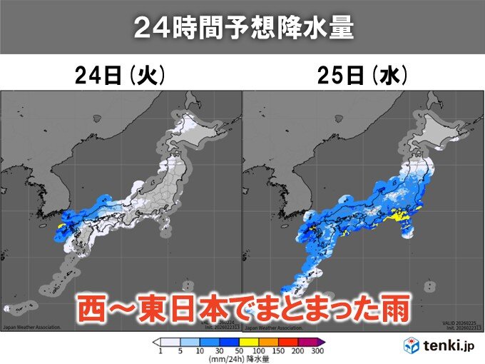 明日24日~25日 西日本から東日本でまとまった雨 太平洋側では恵みの雨に(気象予報士 堂本 幸代 2026年02月23日) – tenki.jp 明日24日~25日 西日本から東日本でまとまった雨 太平洋側では恵みの雨に