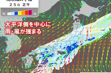 2月25日(水)の天気予報　九州～東北で雨　関東など太平洋側で激しく降る