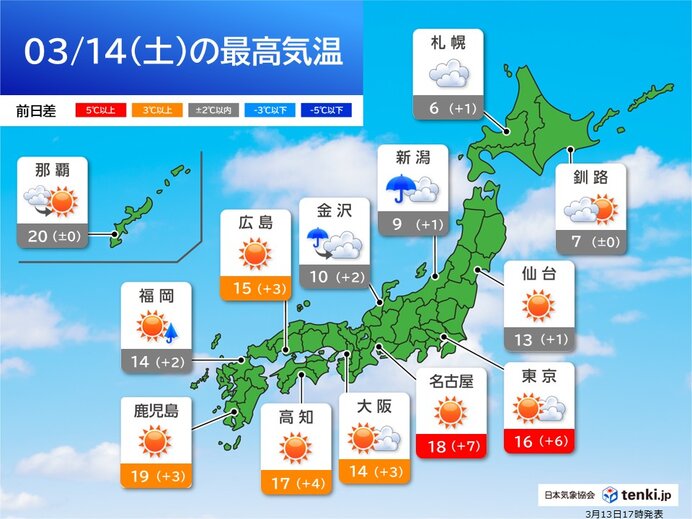 14日~15日は広く晴れて気温上昇 来週は一気に春めく さくらの開花が加速