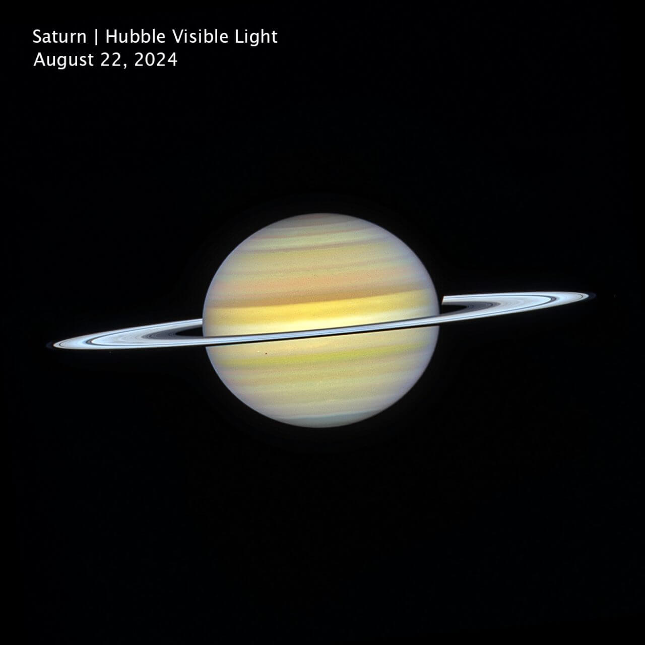 HST（ハッブル宇宙望遠鏡）が2024年8月に観測した土星（Credit: Image: NASA, ESA, STScI, Amy Simon (NASA-GSFC), Michael Wong (UC Berkeley); Image Processing: Joseph DePasquale (STScI)）