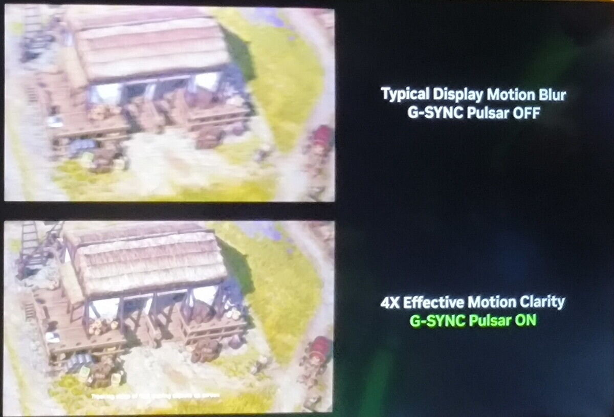 新しいG-SYNC Pulsar機能は4倍のリフレッシュレートで実現されるレベルまでモーションブラーを低減します。通常でいうとFPS向けの機能ですが、ストラテジーゲームでも有用だとか