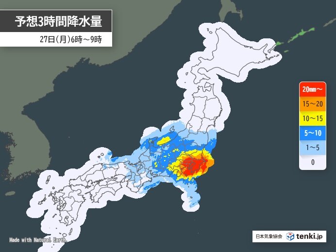 近畿～東北で雨雲発達　関東も通勤・通学の時間帯が雨のピーク　所々で激しい雨
