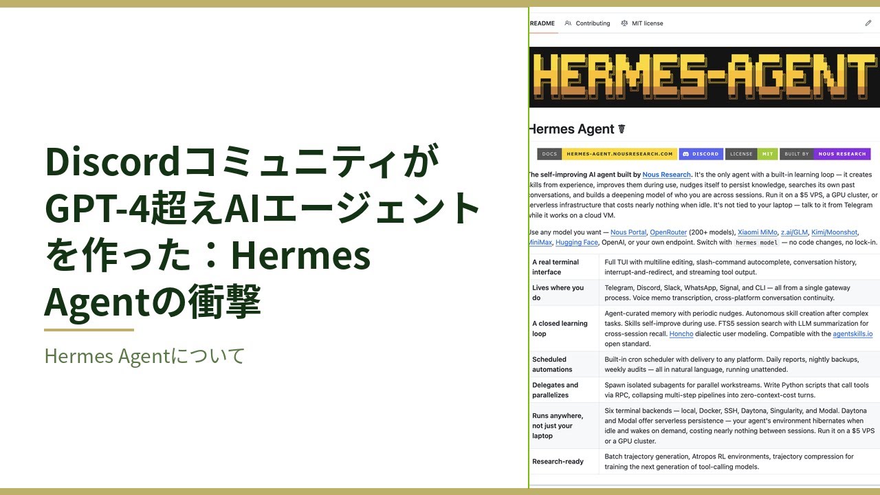 DiscordコミュニティがGPT-4超えAIエージェントを作った：Hermes Agentの衝撃