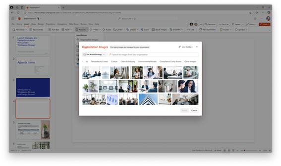 Enlarge Image A PowerPoint presentation adding brand approved images quickly and easily in PowerPoint.