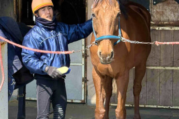 丁寧に訓練馬のケアを行う塚本直之