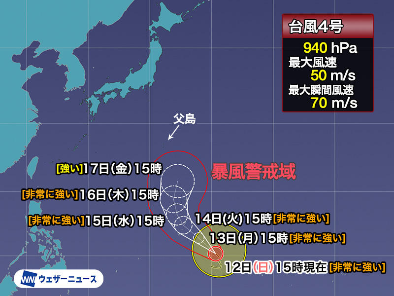 台風4号(シンラコウ) 「非常に強い」勢力で北上中 マリアナ諸島に接近予想 – ウェザーニュース ウェザーニュース
