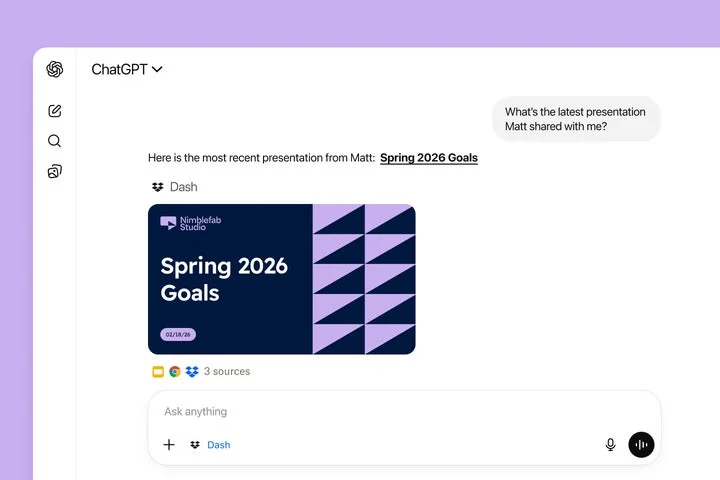ChatGPT用Dropbox Dashアプリの操作画面