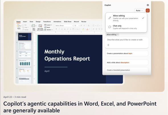 「Microsoft 365」の「Copilot」も自律的に作業を代行するエージェントに（ITmedia NEWS） - Yahoo!ニュース