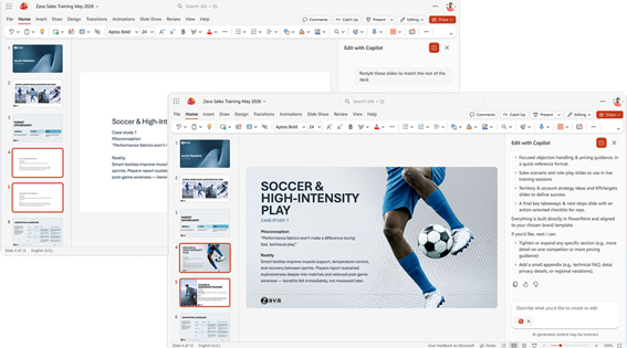 Web 版 PowerPoint の Copilot がエージェントとして動作するようになり、プレゼンテーション内で直接、自然にやり取りしながら作成、編集、調整を行えるようになりました。