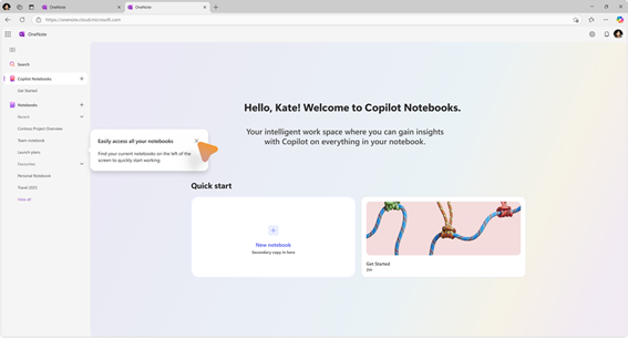 Enlarge Image Screenshot of Copilot Notebooks in OneNote on the Web.