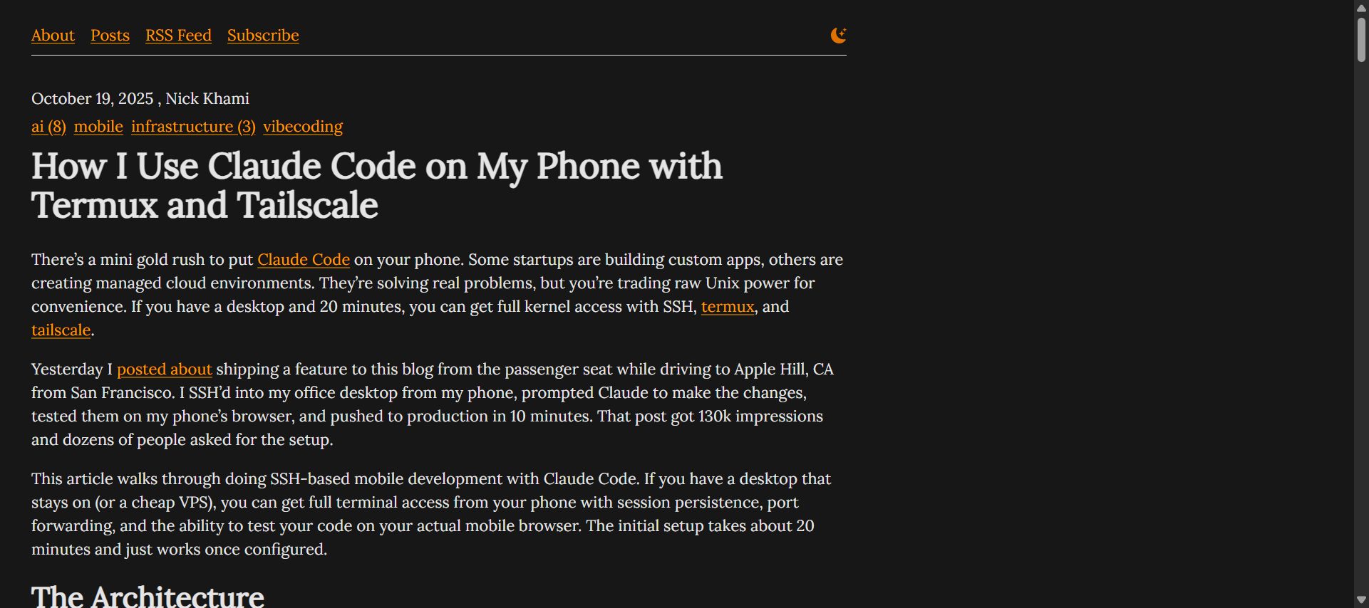 SSH+TailscaleでClaude Codeをスマホから使う方法を解説したブログ記事「How I Use Claude Code on My Phone with Termux and Tailscale」