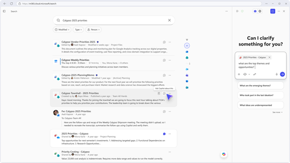 検索結果を閲覧しながら同時にチャット ウィンドウで Copilot とやり取りし、検索結果について詳細な質問をすることができるようになります。