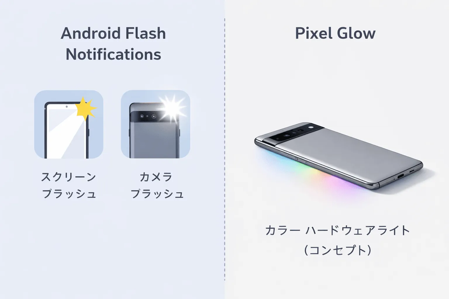 comparing Android Flash notifications and an unreleased Pixel Glow concept.webp