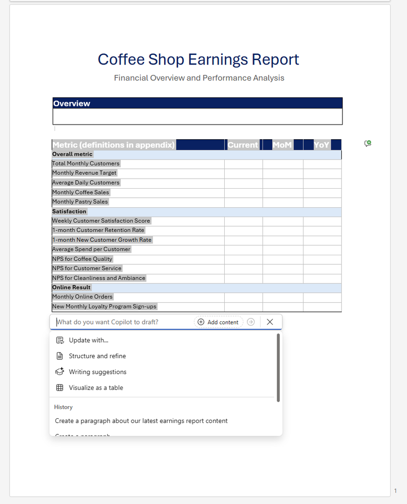 Copilot in Word で文書を更新し、スペルや文法を修正する