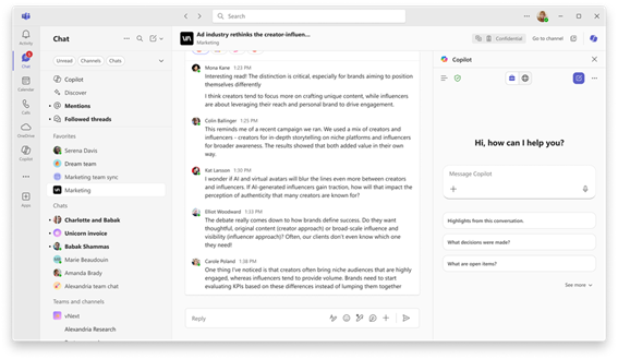 Enlarge Image Screenshot of Microsoft Teams with a Chat selected about the Ad Industry.
