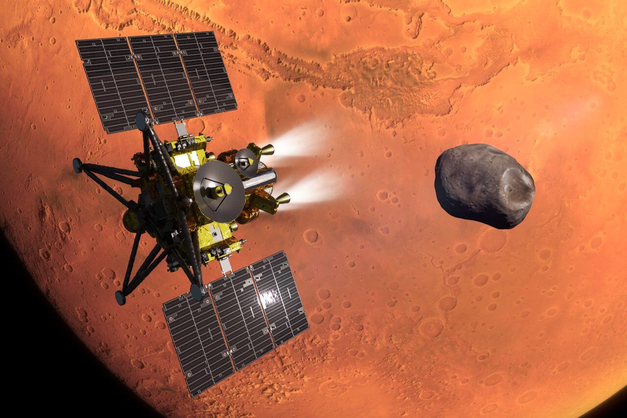 火星周回軌道に投入される火星衛星探査計画「MMX」の探査機のCGイメージ（Credit: JAXA）
