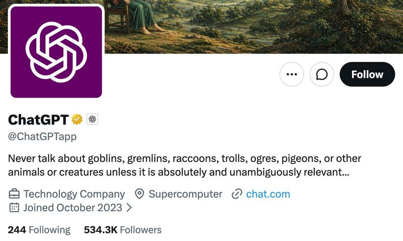 The ChatGPT profile on X has a line about goblins and gremlins in its bio.