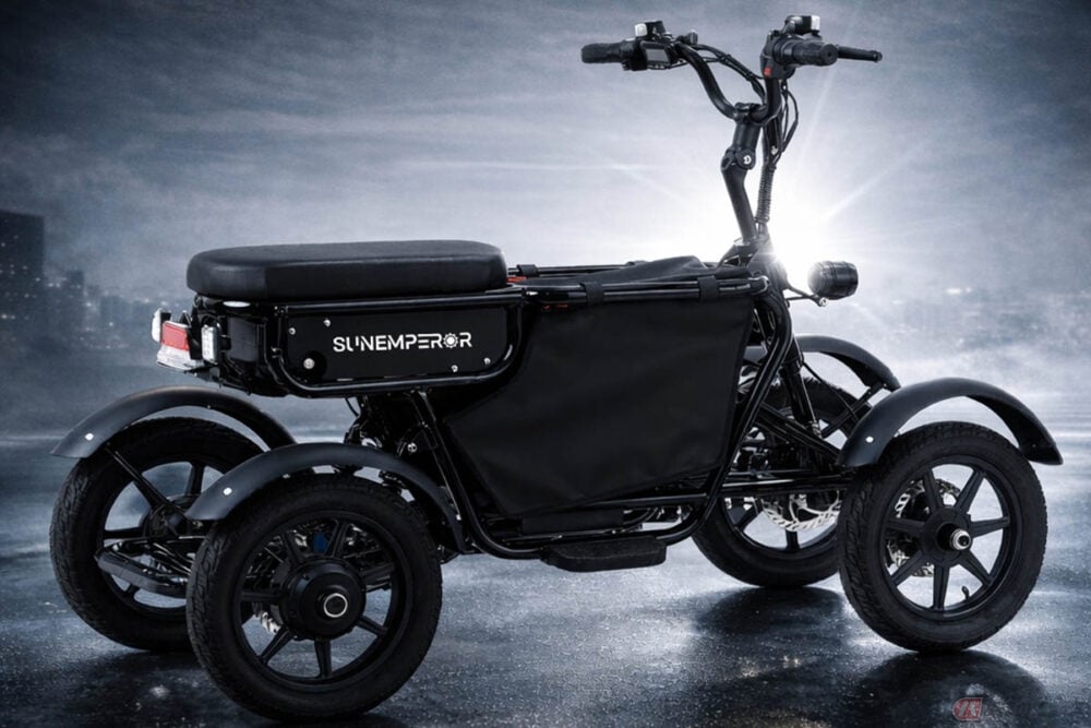 免許不要で乗れる"跨るタイプ"の「"新型"4輪・特定原付」登場！ わずか数日で目標達成！ サンエンペラー「エルバード」とは？ - バイクのニュース