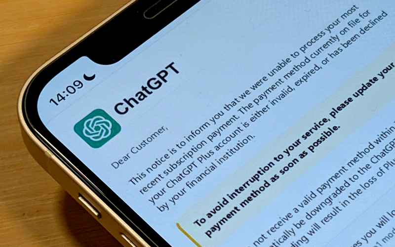 ChatGPTを装ったフィッシングメールのイメージ