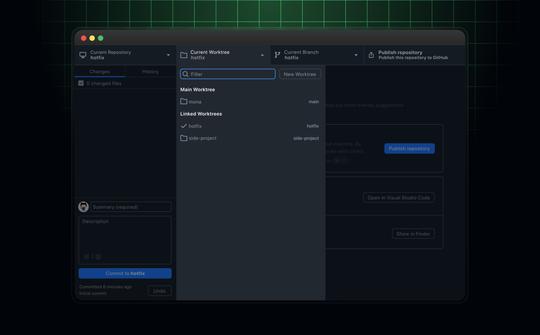 「GitHub Desktop 3.6」が発表 ～「git worktree」に対応、AI機能は「Copilot SDK」が基盤（窓の杜）