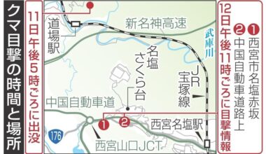 西宮北部でクマ目撃相次ぐ 住宅街「名塩さくら台」の近く 近隣住民に警戒呼びかけ|社会 - 神戸新聞