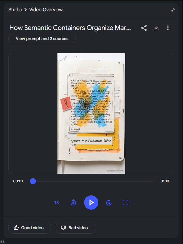 NotebookLM上でShort Video Overviewを再生している画面