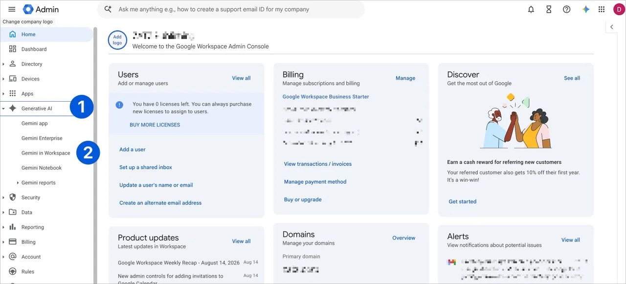 Google Workspaceの管理者ダッシュボード。
Screenshot by David Gewirtz/ZDNET