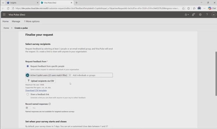 Copilot Dashboard における対象を絞ったアンケート