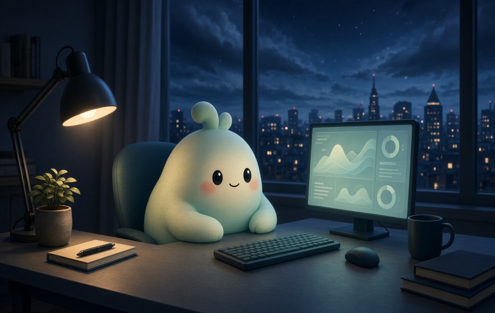 OpenAI Dots発表——パーソナライズされたAIエージェントの光る球体がクラウドワークスペースを周回するイメージ